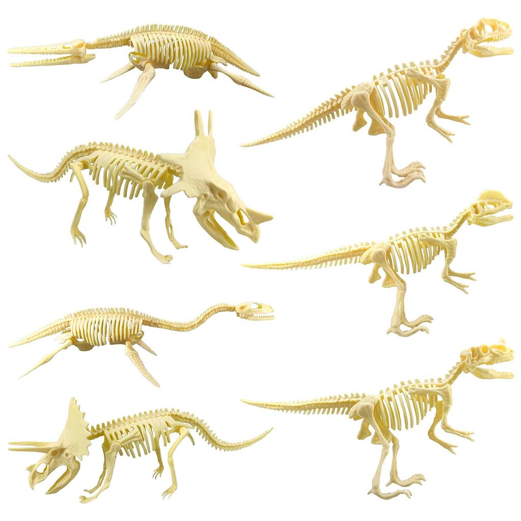 7 Pieces Plastic Dinosaur Skeleton Toys Figures Carfts Collection Educational Gift