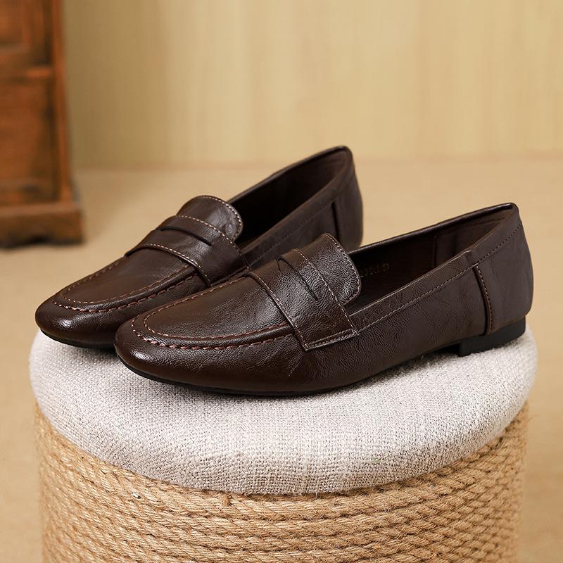 

T922-10 Huiliya 2025 осень новая одинарная обувь женская ретро мягкая подошва женская обувь 40 коричневый