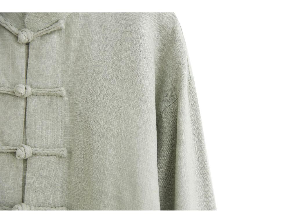 Men's Chinese Style Ramie Jacket Shirt - Casual Loose Fit with Stand Collar and Frog Buttons