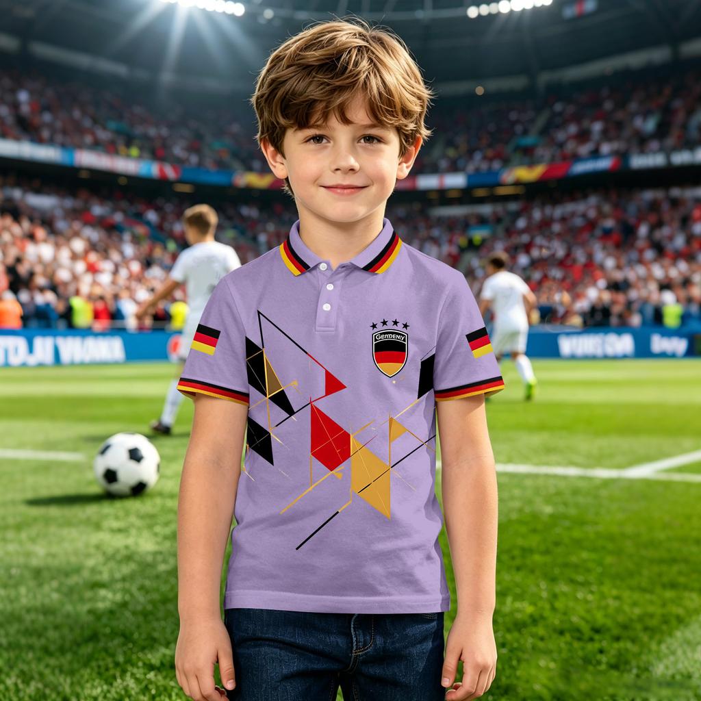 Kids Polo Shirt Short Sleeve Button Down Collar Geometric Print Casual Fit Lightweight Breathable Fabric Summer Wear for Boys