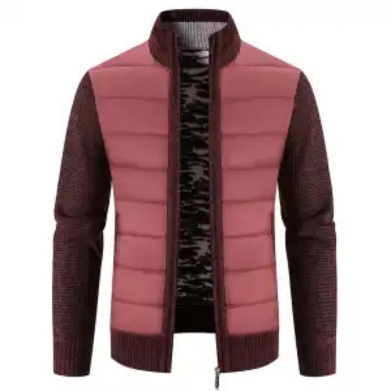 Sweater Men's Spliced Zipper Stand Collar Sweater Plus Velvet Thickened Cardigan Loose Casual Warm Jacket