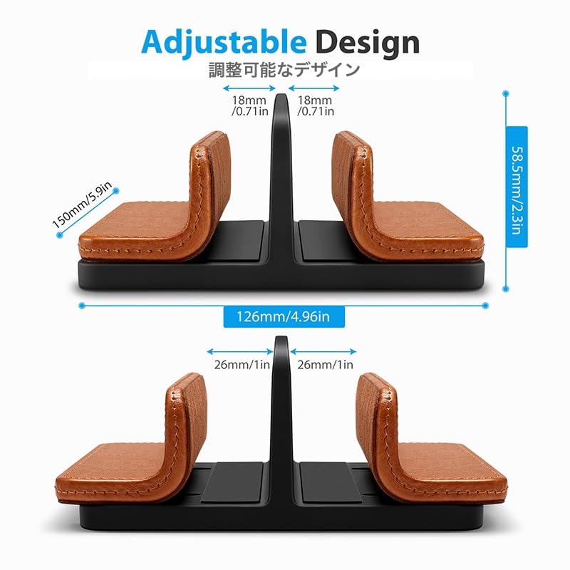 GemRich Vertical Laptop PC Stand with Tablet Storage for MacBook and Stylish Leather 2 Brown Stand, iPad, Pro, Air, Finish, Slots,