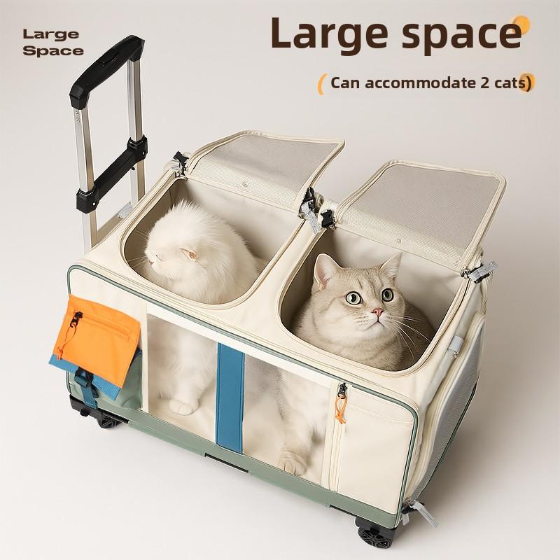 Good-looking Cat Carrier Backpack Multi-Pet Rolling Suitcase with Wheels Large Dog & Cat Travel Trolley Breathable Cats Carriers