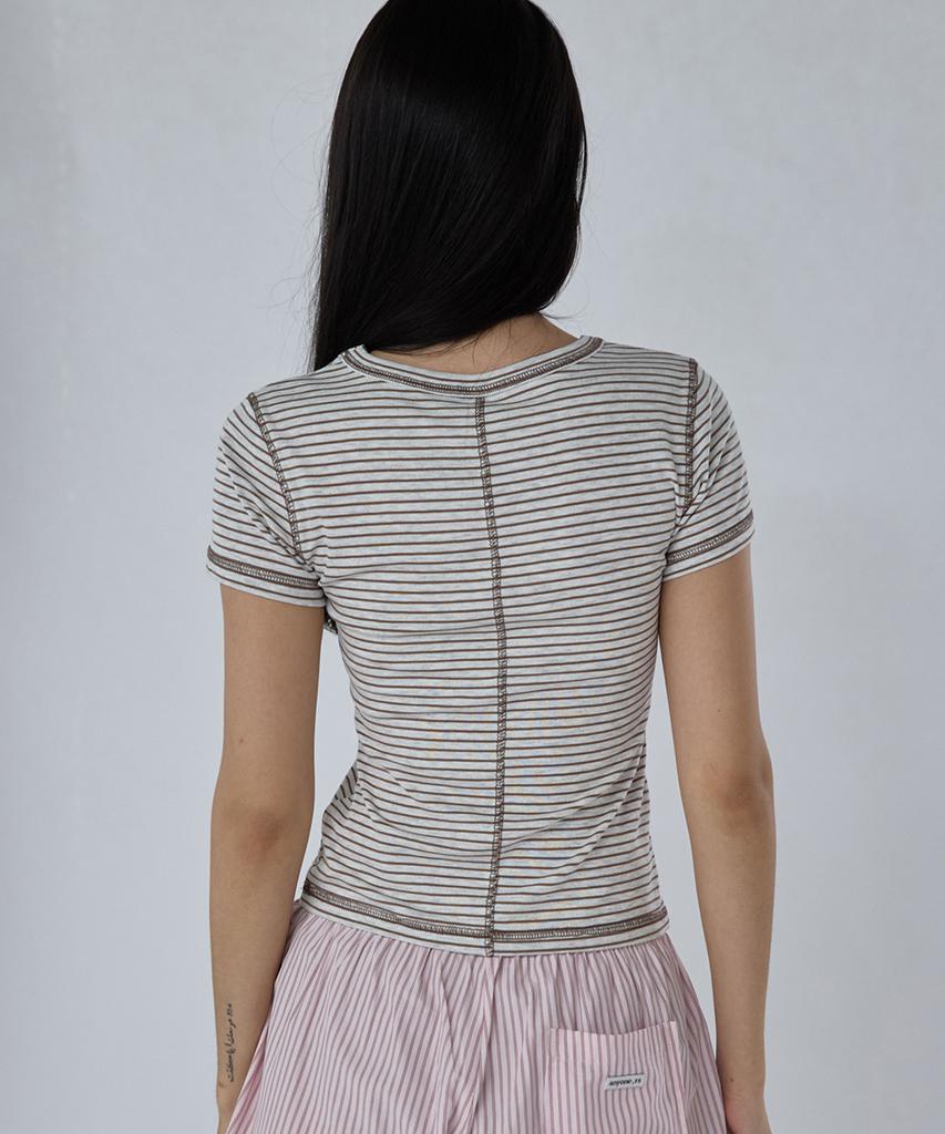 Lense Slim Fit Striped Tee Beige