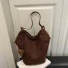 Vintage Women's Suede Shoulder Bags Solid Color Simple Ladies Large Capacity Casual Tote Autumn Portable Female Bucket Handbags
