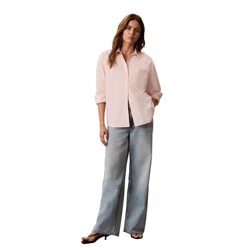 Calvin Klein Casual Vacation Style Embroidered Logo Cotton Sateen Loose Long Sleeve Shirt Women shirts 47F102G