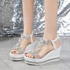 Fashion Comemore Shiny Crystal Butterfly Wedge Heel Sandals for Women Fashion PVC Platform Sandal Woman Thick Sole High Heels Sandales
