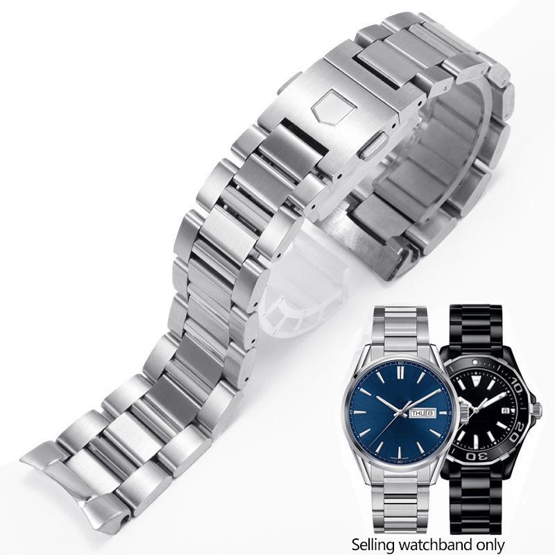 ONENew 22mm 24mm Solid Stainless Steel Watchband Bracelets Silver Black Curved End Link for TAG heuer Cal-era Watch Band Men StrapsMN