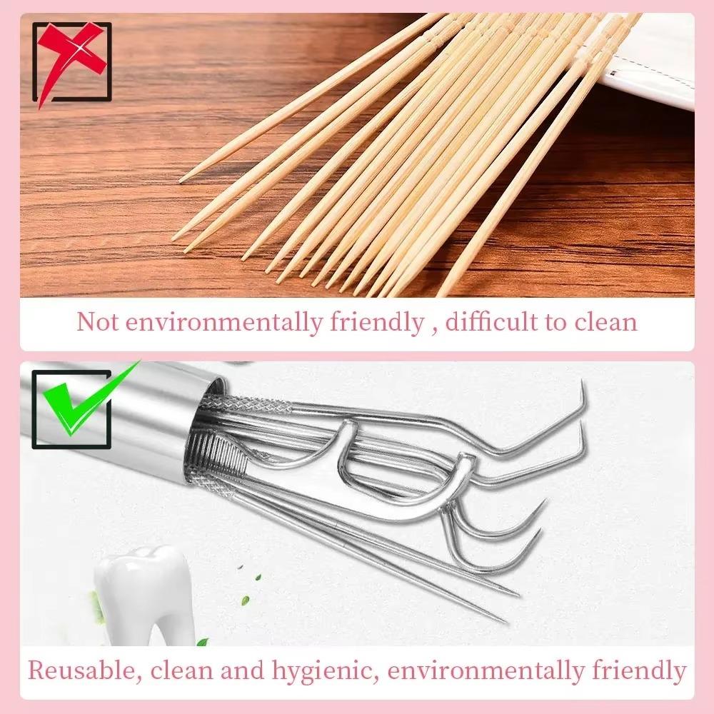 8pcs/set Stainless Steel Toothpicking Tool Silver Floss Needle Dental Needle  Cleaning Oral Care