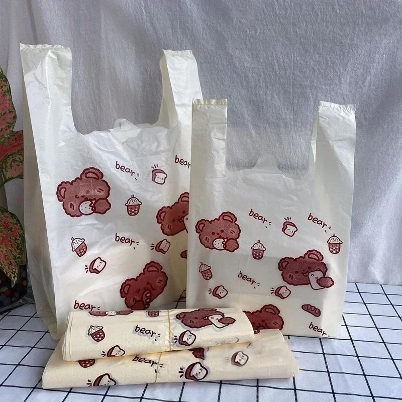 Handheld Plastic Bags Restaurant Takeaway Packaging Bag Shop Shopping Clothing Food Baking Dessert Cartoon Pattern Packing Bag