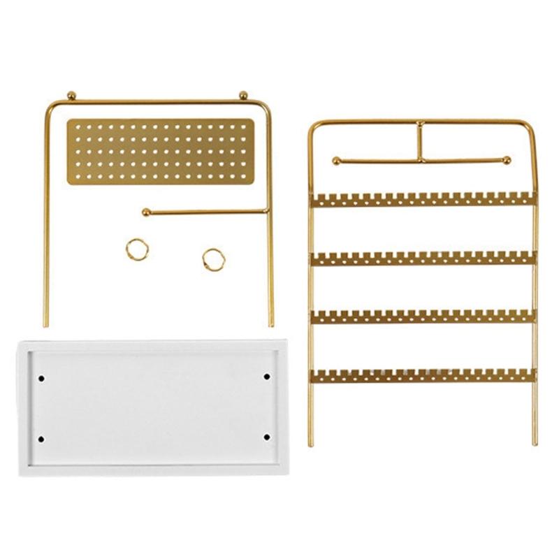 Multifunctional Jewelry Storage Rack for Earrings Necklaces Bracelets Portable Metal Wood Display Organizers