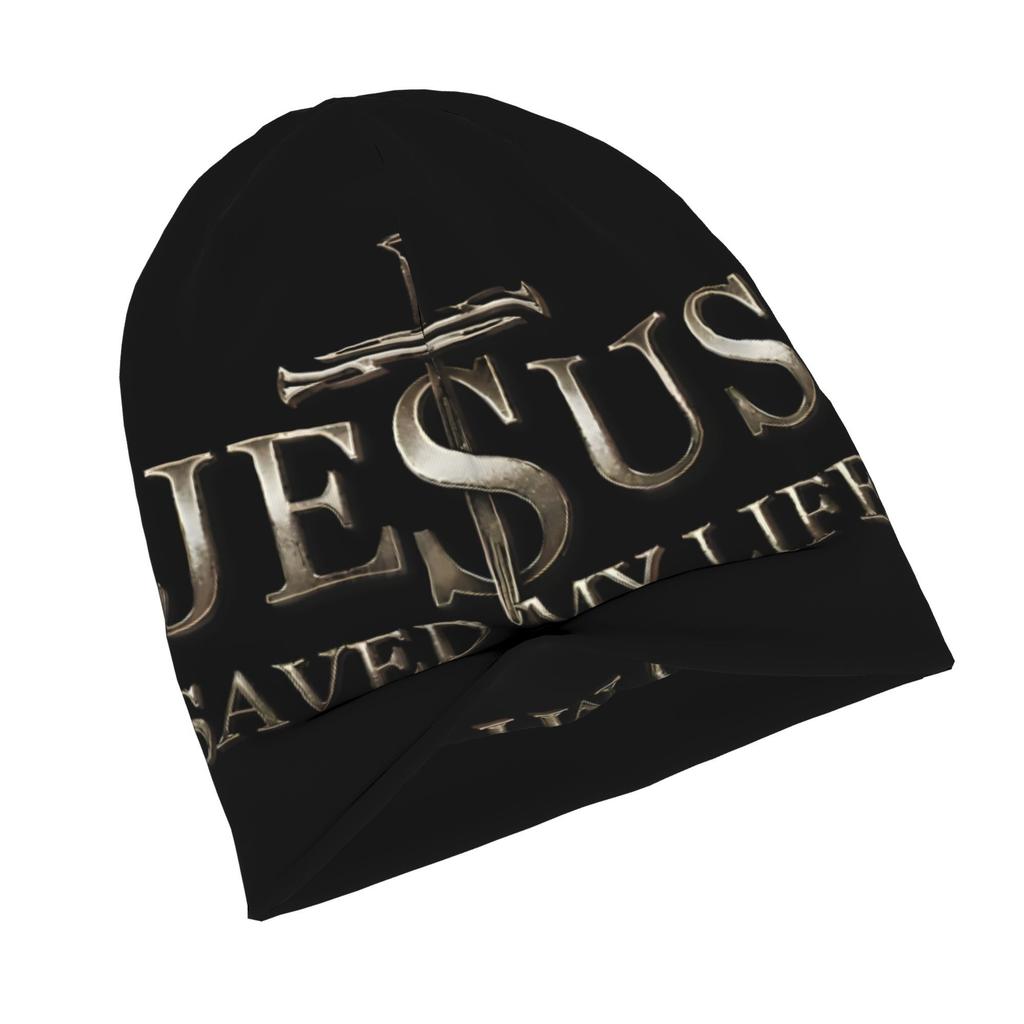 Biihudu Yeshua My Life Jesus Skull - Unisex Hip Hop Beanie Hat With "Jesus" Lettering, & Golden Design, Comfortable Stretch Fit
