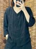Women's Loose Cotton-Linen Cardigan Top with 3/4 Sleeves