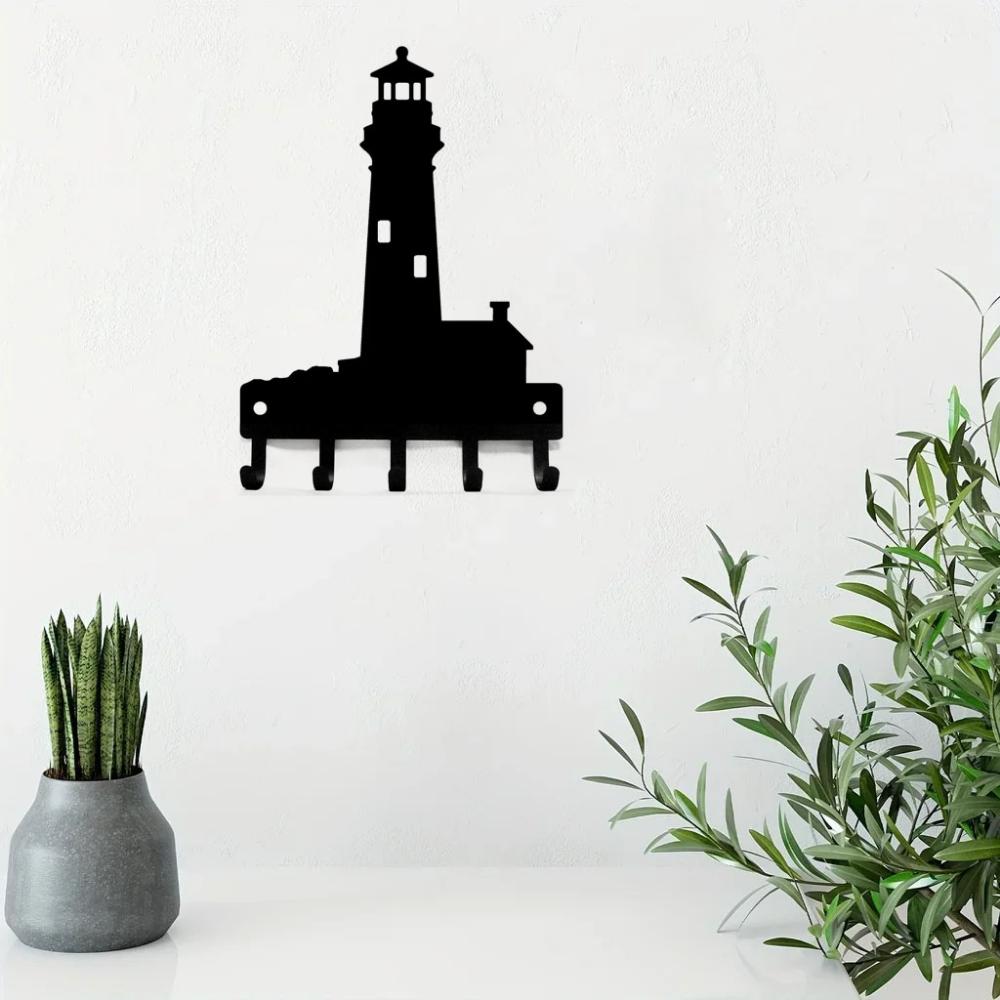 1pc 6 Inch Wide Metal Wall Art Lighthouse Key Rack Hanger, Towel Rack, Storage Rack, Hook for Wall, Iron Art, Coat Hanger
