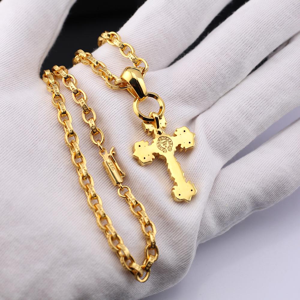 24K Gold-Plated Diamond Cross Pendant Necklace - Unisex Luxurious Style