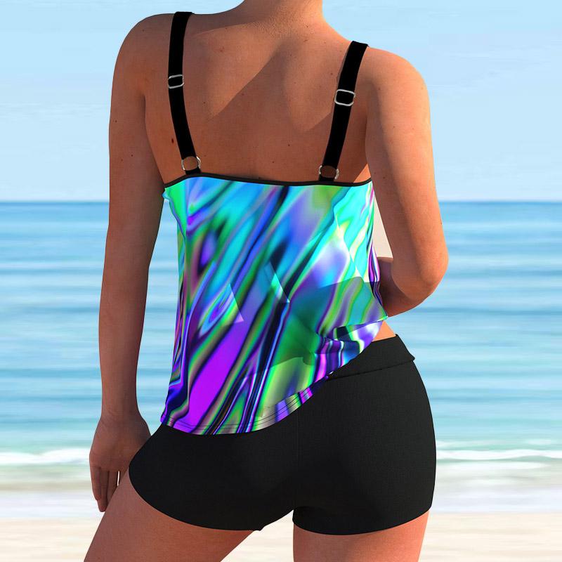 Dámské plavky s popruhem přes rameno Světle modré plavky s potiskem slunečnice Bikini Tankini