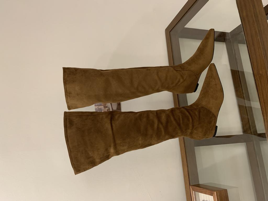 2025 new Maillard boots women's thin brown small inner height increase knee high stacking boots