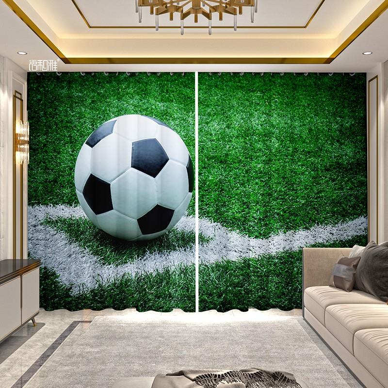 2Pcs Football Printed Curtain for Bedroom Living Room Floor-to-ceiling Window Curtain Large Size Curtain Semi-transparent Drapes