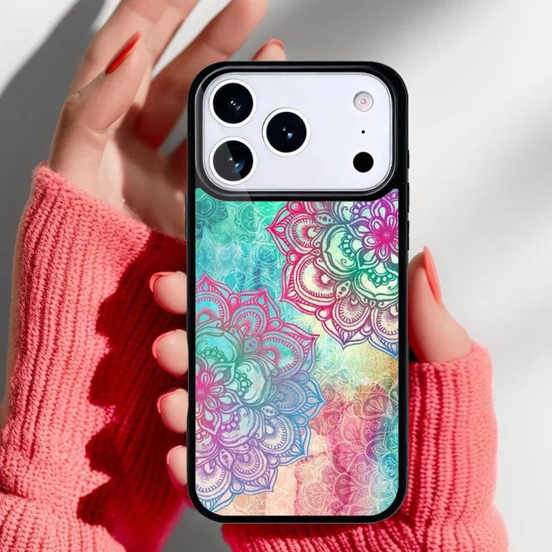 Elegant Mandala Floral Design Phone Case for iPhone 17 16 15 14 13 Pro Max Back Cover for 12 11 Pro Coque