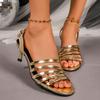 Ins Catwalk Electroplated Heel Steel Heel One-word Buckle Simple Open-toed Shoes Sandals