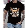 European Sizes Men's Black Short-Sleeve T-Shirt with Chihuahua Dog Print - Creative and Fun Design, Breathable Summer Tee, Regular Fit,