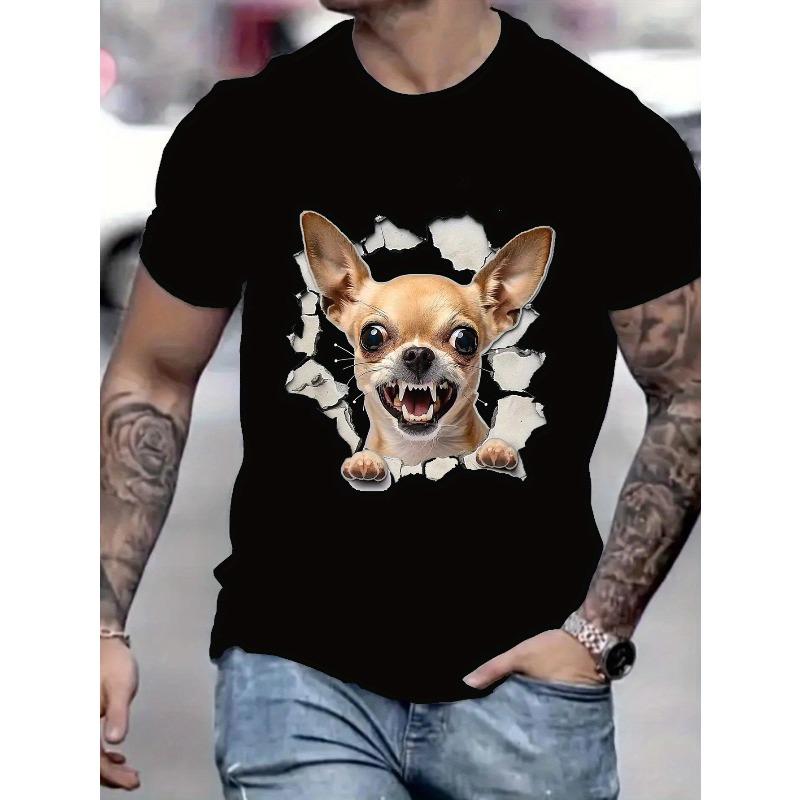 

European sizes Men s Black Short-Sleeve T-Shirt with Chihuahua Dog Print - Creative and Fun Design, Breathable Summer Tee, Regular Fit, 4XL чорний