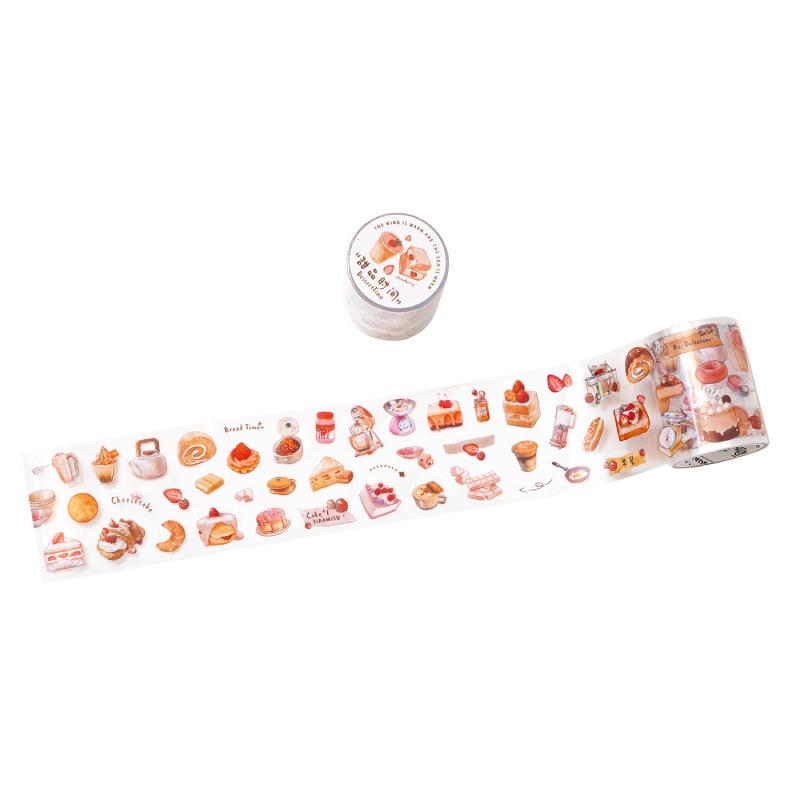 1 Roll of Retro Baking Food Sticker Tape, with a Variety of Pastry Patterns, Great for Decorating Diaries and DIY Crafts