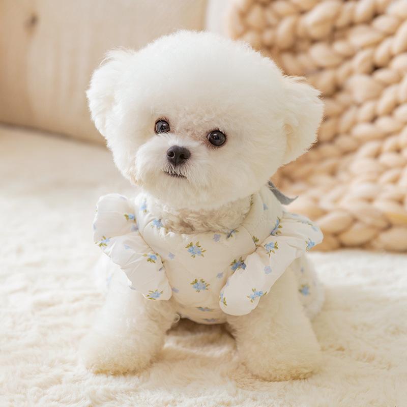 Dog skirt fresh quilting cotton couple skirt medium and small dog teddy autumn and winter velvet warm pet clothes