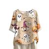 Damen Modisches Und Lässiges Shirt Halbarm Rundhals Print Baumwolle Und Leinen Bluse Top