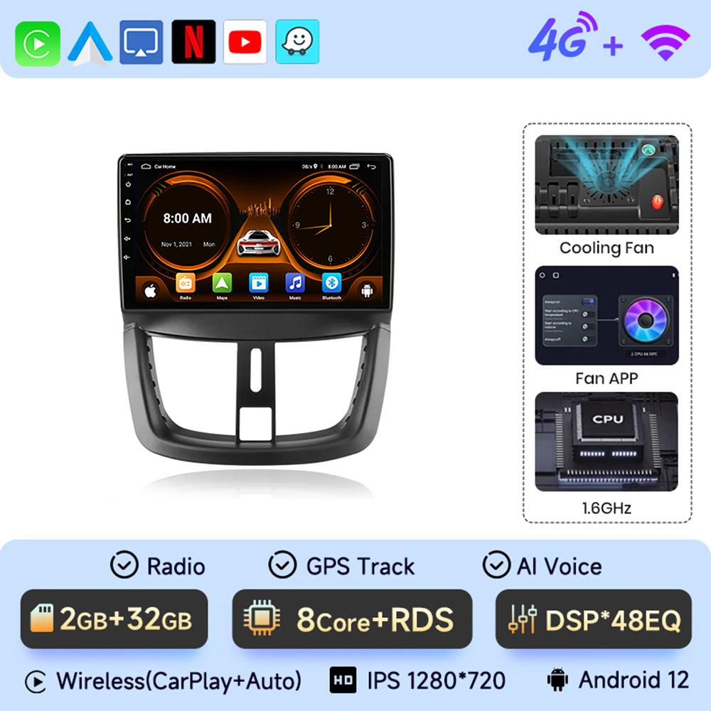 JIUYIN Car Radio For Peugeot 207 207CC 2006 - 2015 Wireless CarPlay Android Auto Car Intelligent Systems No 2 Din 2din DVD