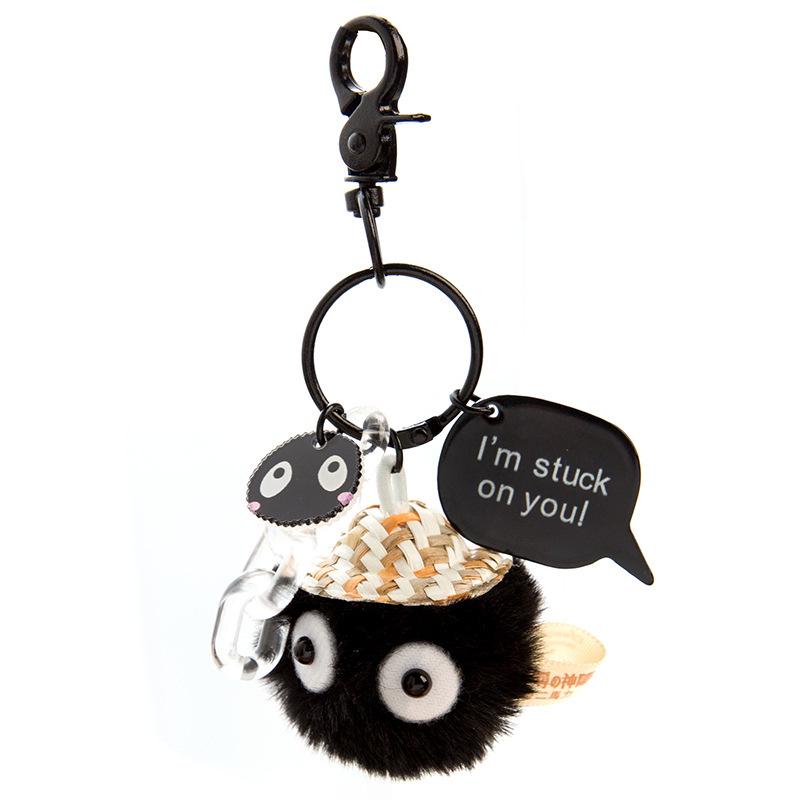 Soot Sprite Amulet Plush: Cute Straw Hat, Black Coal Spirit, Pompom Ornament Charm