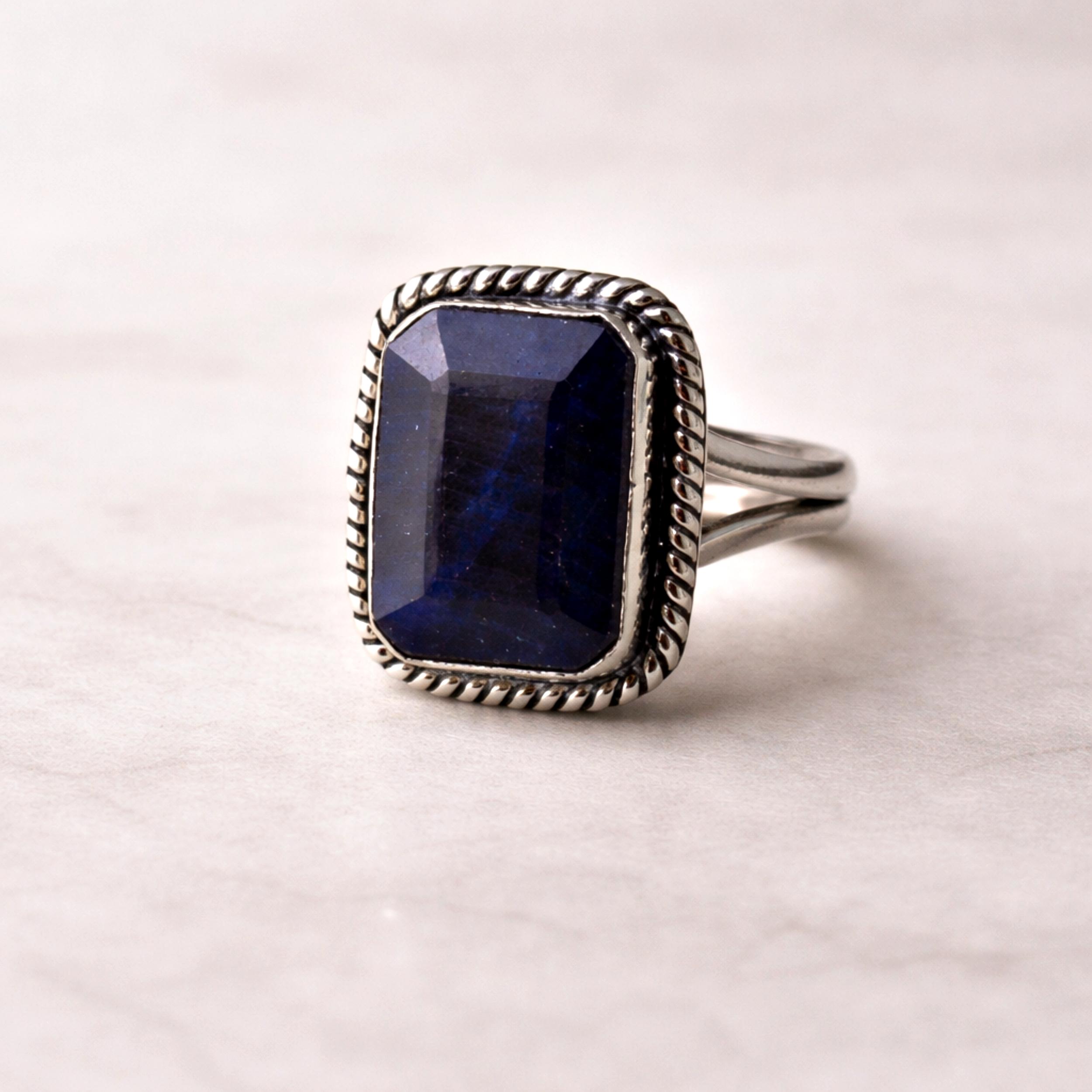 

Handmade Blue Sapphire 925 Sterling Silver Ring - Minimalist Bohemian Ring for Women, Promise Ring 12 срібний