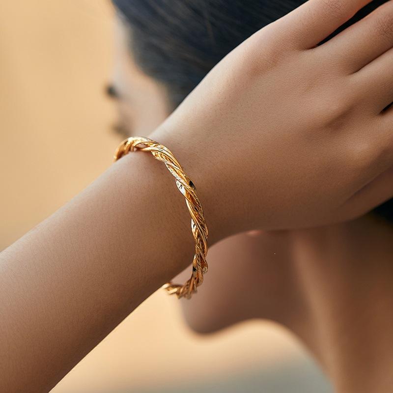 Braided cable bangle set - 18k gold plated copper open bangle