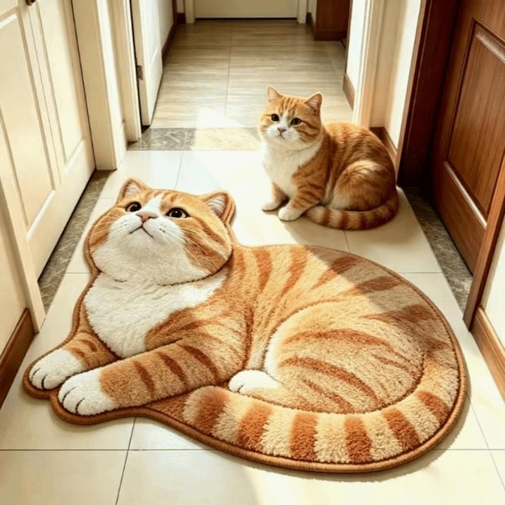 2D Printed Cat Shape Floor Mat Crystal Velvet Bedside Carpet Animal Area Rug Bathroom Floor