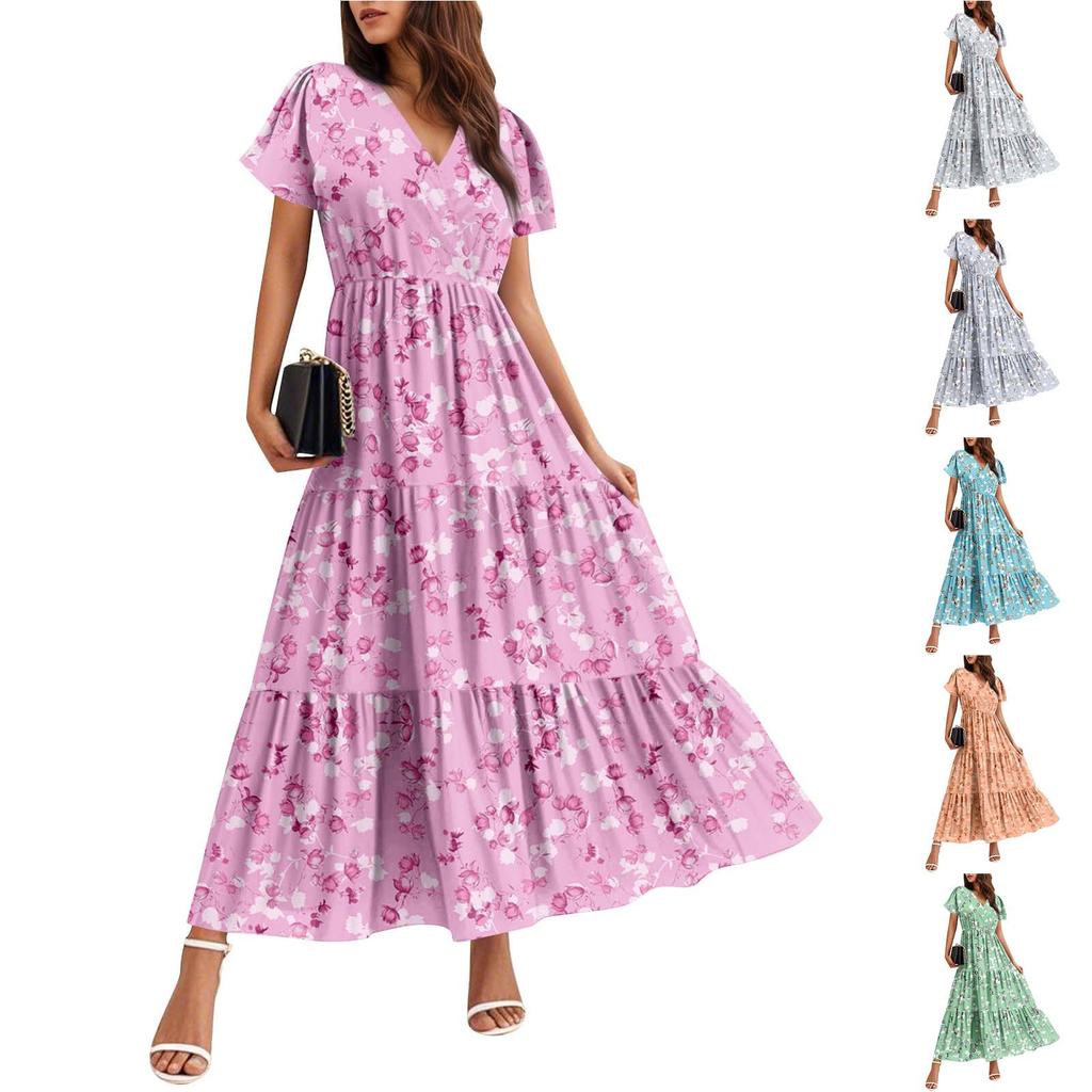 Women's Flowy Dresses Women's Summer Dresses Casual Short Sleeve Maxi Dresses Formal Maxi Dresses