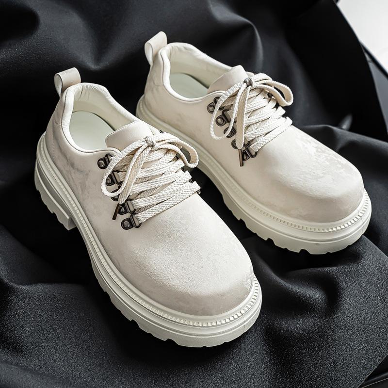 

Слипоны Дерби мужские на платформе, увеличивающие рост, с большой головкой, кожаные, для работы, трендовые, в стиле милитари, повседневные кожаные, мужские туфли Микки 44 бежевый