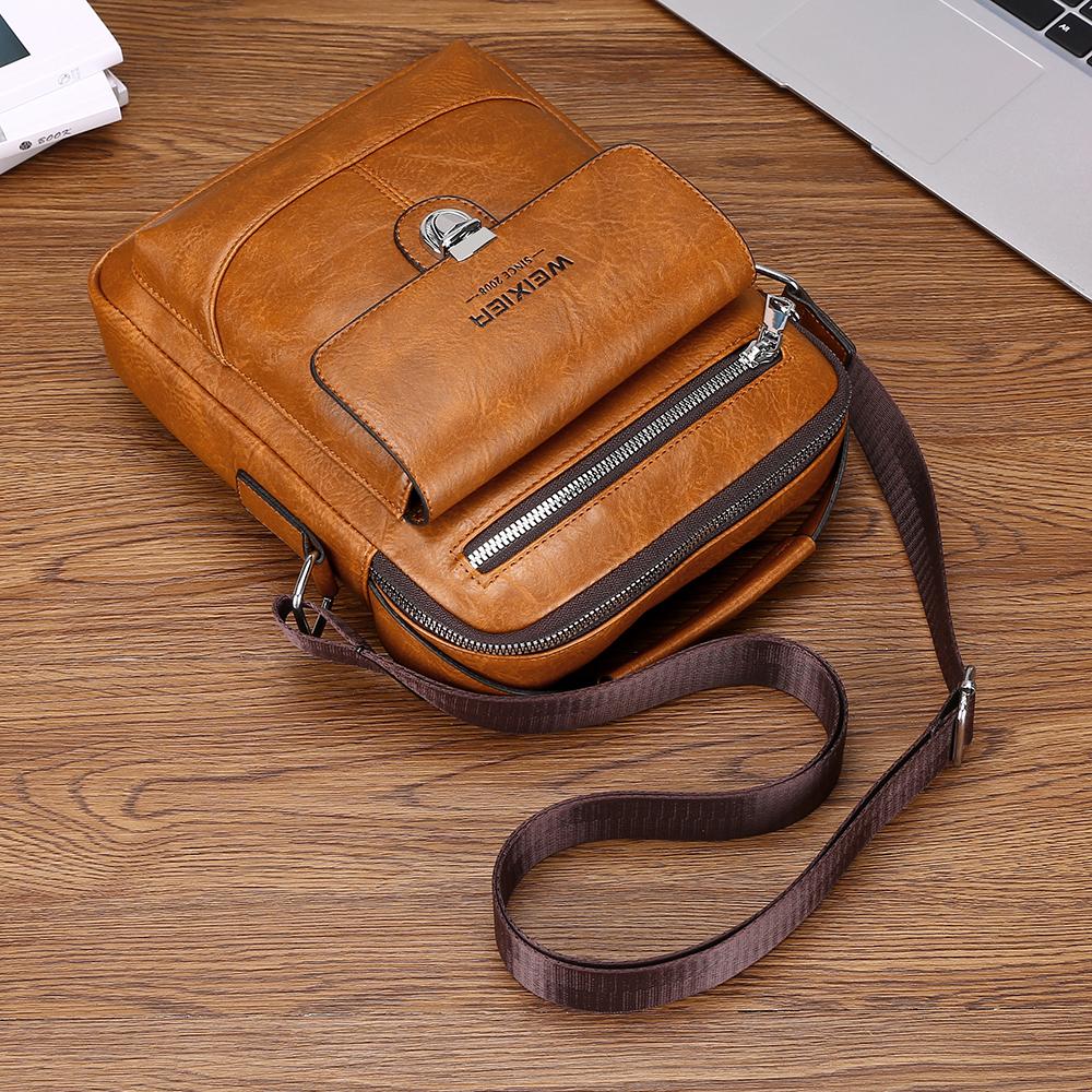 WEIXIER Men's Leather Crossbody Shoulder Bag Classic Messenger Bag Waterproof Briefcase Satchel Travel Bag