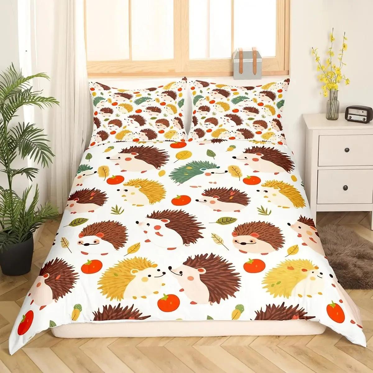 

Comforter Cartoon Hedgehog Queen Watercolor Tie-Dye Boho Bedding Setwild Animals Flowers Comforter Floral Comforter (quilt)-EU Single(135*200cm)3pcs