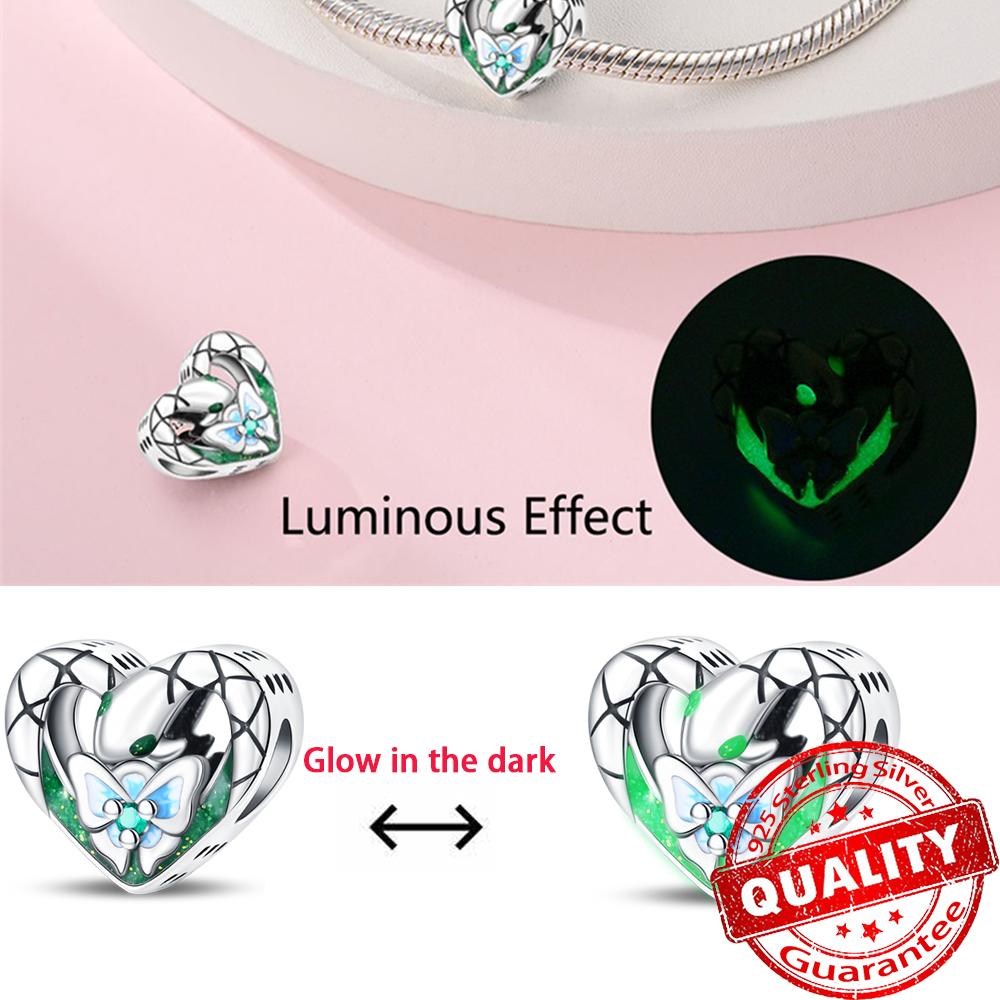 Authentic Glow-In-The-Dark Firefly Dangle Charm Fit Original Bracelet Diy Copper Flower Lantern Charms For Jewelry Making