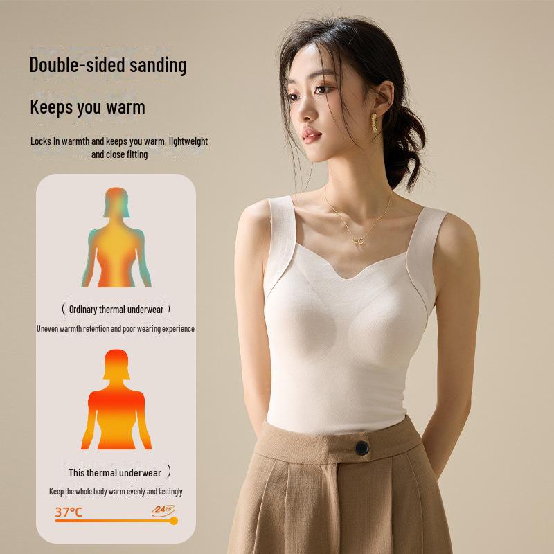 Women's V-Neck Heated Seamless Vest with Skin-Beautifying High-Elastic Warmth and Built-in Bra.