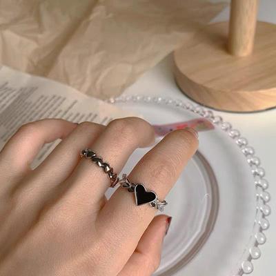 2pcs/set Black Heart Open Ring Set Elegant Vintage Women Wedding Love Jewelry Party Gift for Girls