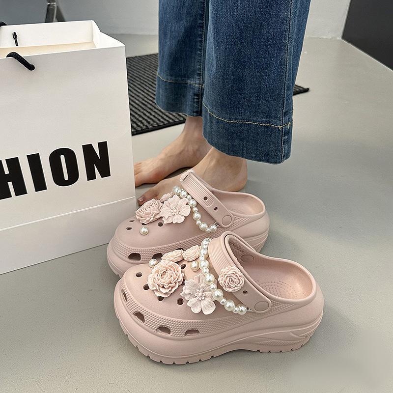 2025 Summer New High-value Flower Hole Shoes Wear Non-slip, Step On Shit Feeling Bag Head and Pedal Cool Slippers Women