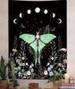 Floral Moth Moon Vertical Tapestry, Aesthetic Flower Black Witchy Tarot Decor Tapestry Wall Hanging For Girls Bedroom