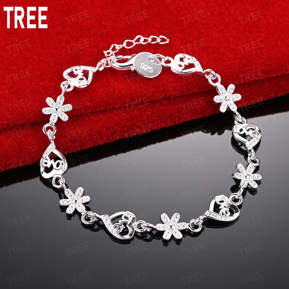 925 Sterling Silver AAA Zircon Heart Daisy Bracelet - Exquisite Gift Jewelry 20cm
