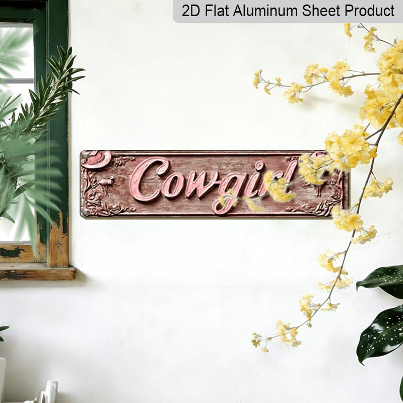 3.94 X 15.74 Inches Aluminum Decorative Sign - 2D Flat, 1pc Cowgirl Metal Sign - Retro Decoration with Floral Details, 4X16 Inch Rustic Farmhouse Bar