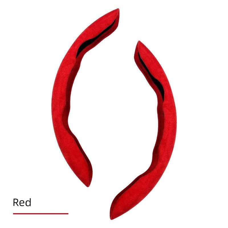 Anti-Slip Suede Leather Steering Wheel Cover, Car Carbon Fiber Pattern Steering Wheel Cover, Winter and All-Season Universal Steering Wheel Cover Pair of Suede Red Steering Wheels