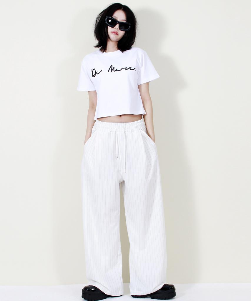Deumakeu Solid Stripe Wide Pants White