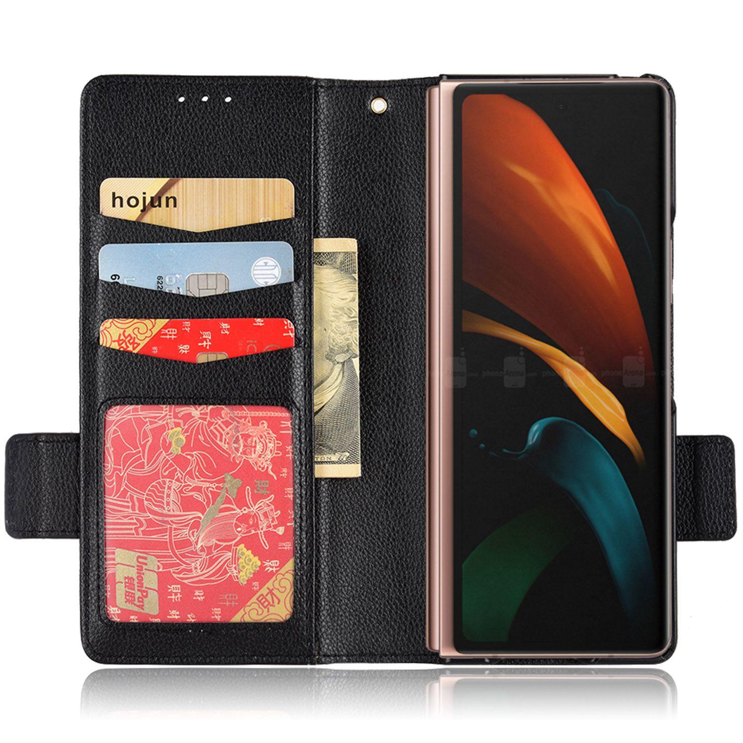 

For Samsung Galaxy Z Fold2 5G Litchi Texture Shockproof Phone Case PU Leather Double Magnetic Clasp Cover with Stand Wallet Black
