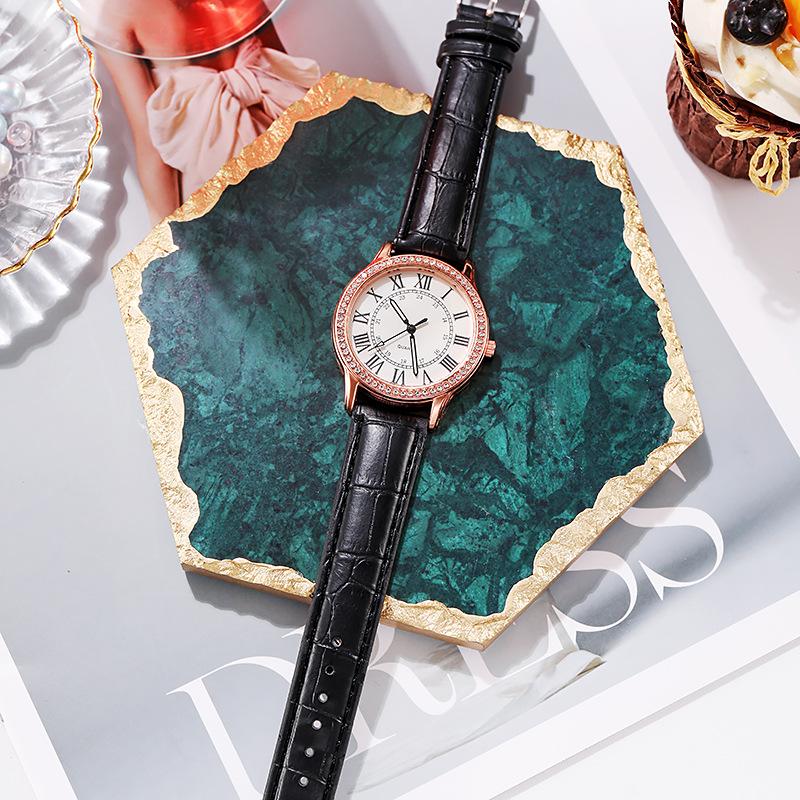 Stylish And Simple Roman Numeral Belt With Diamond Luminous Watch Women'S Quartz Watch