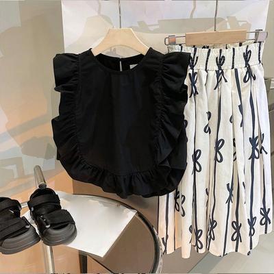 Girl's Summer Sweet Retro Set In Small Children Doll Shirt Top + Elegant Simple Half-body Skirt Two-piece Set